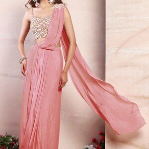 Blush Pink Pre-Stitched Saree (Indya)